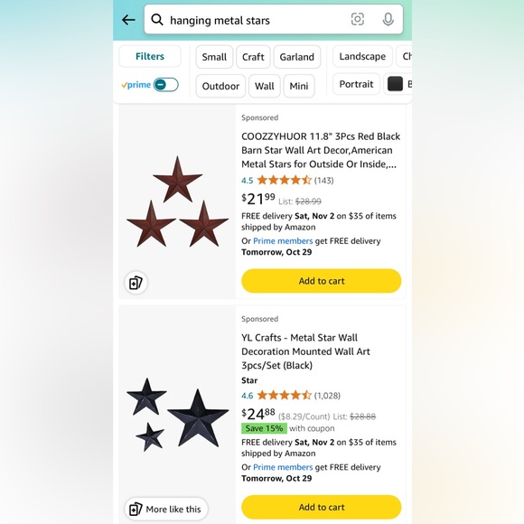 Metal Star Hanging Wall Decor with Pockets, Barn Style, Rustic 10”x11” - 4 qty - Picture 5 of 6